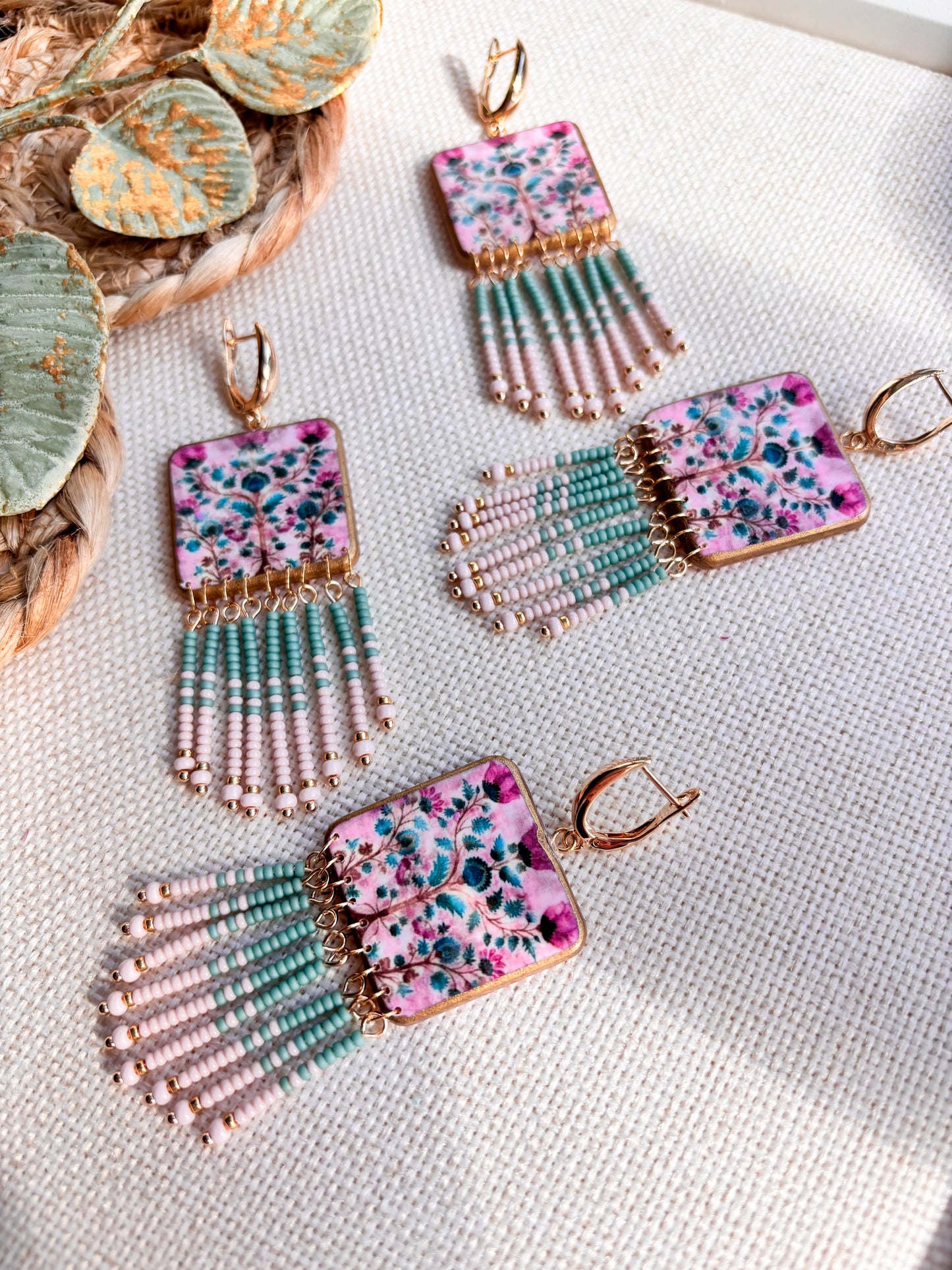 Soft Blue and Pink Fringe Dangles