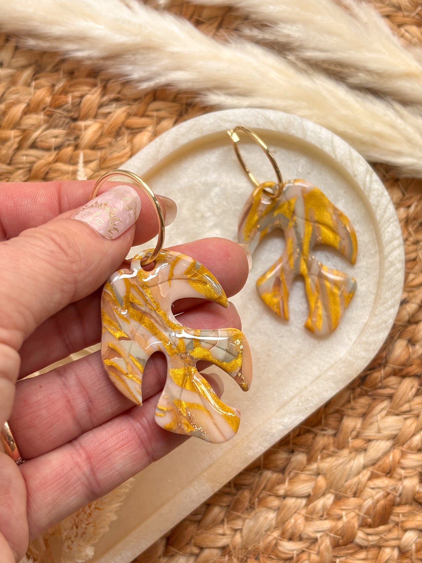 Large Monstera Leaf Hoops / #2