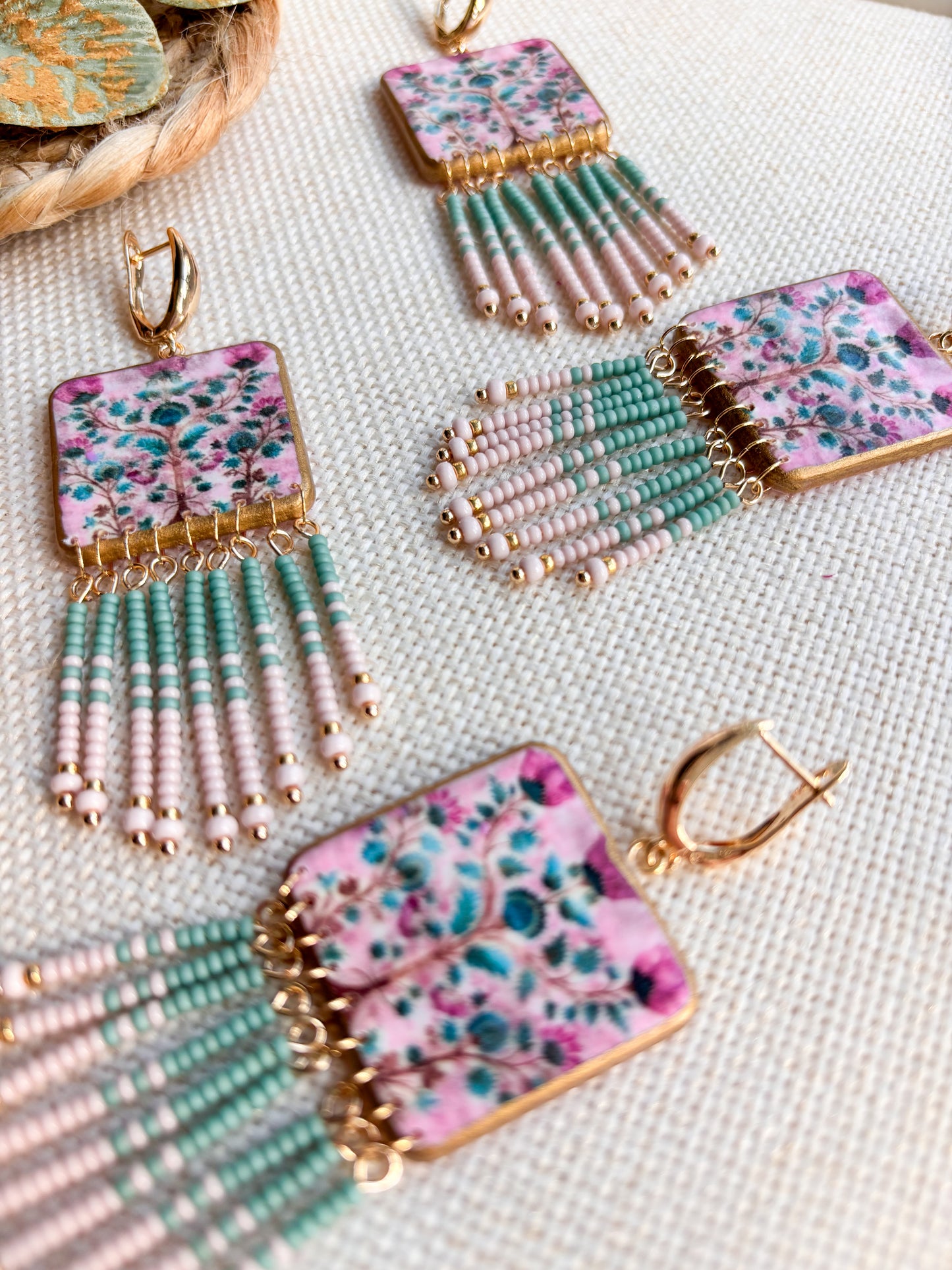 Soft Blue and Pink Fringe Dangles