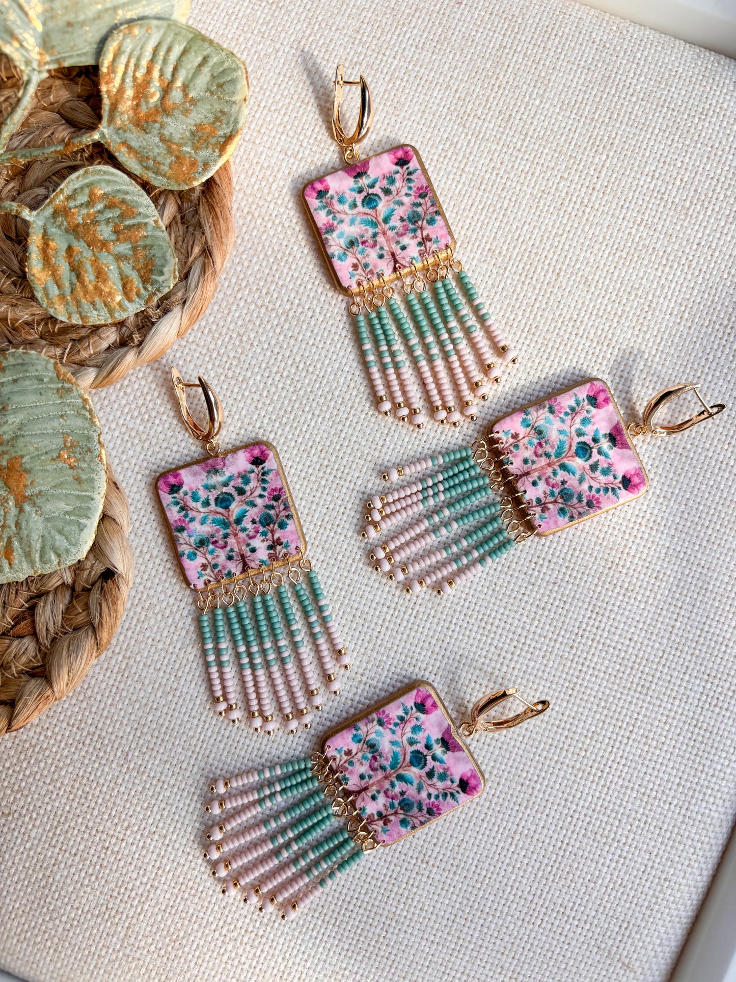 Soft Blue and Pink Fringe Dangles