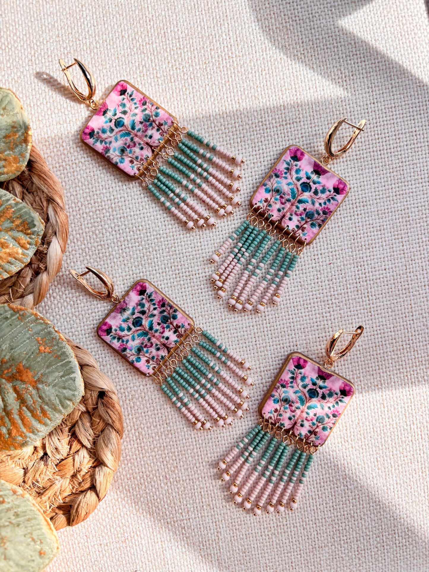Soft Blue and Pink Fringe Dangles