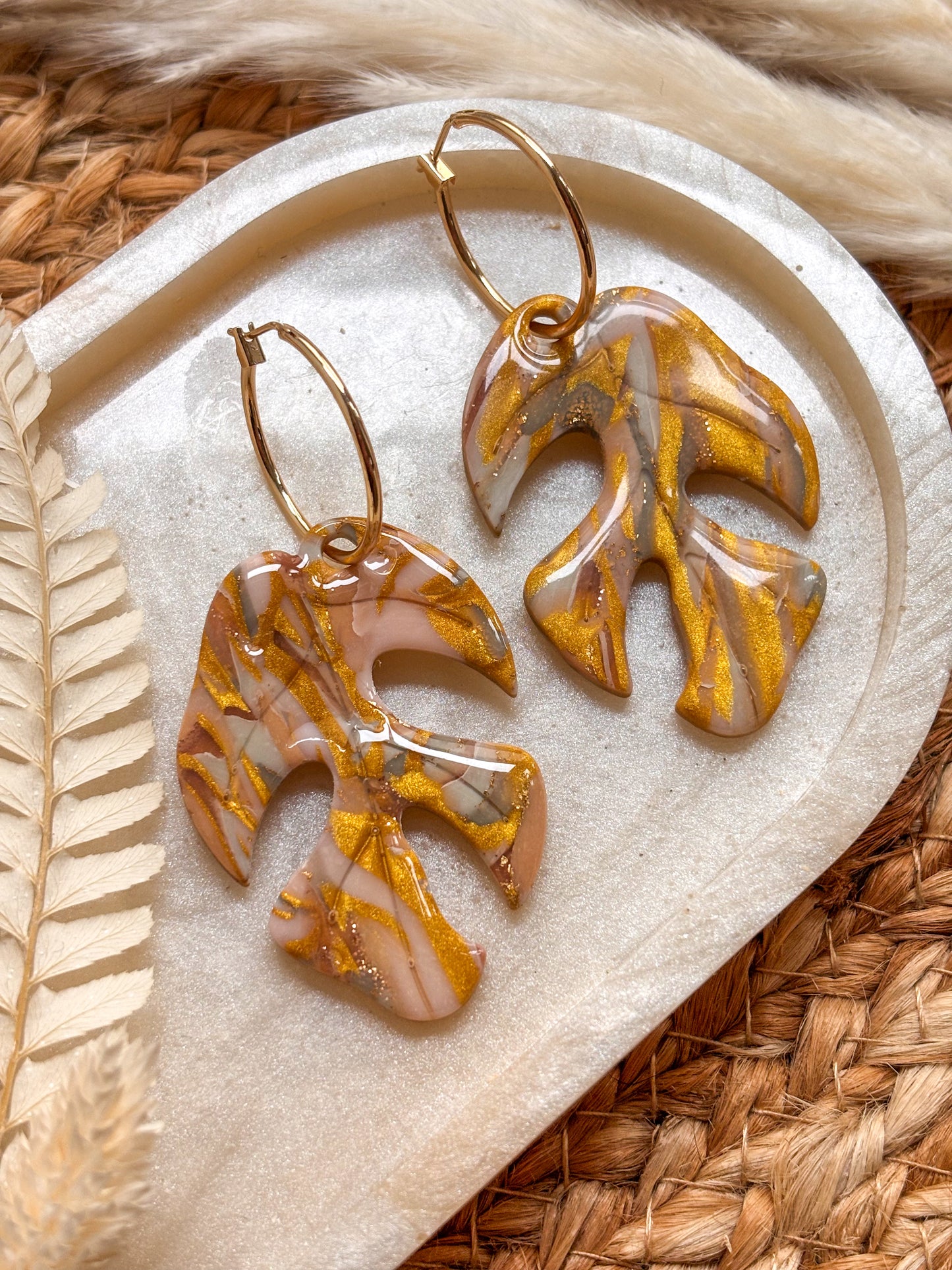 Large Monstera Leaf Hoops / #2