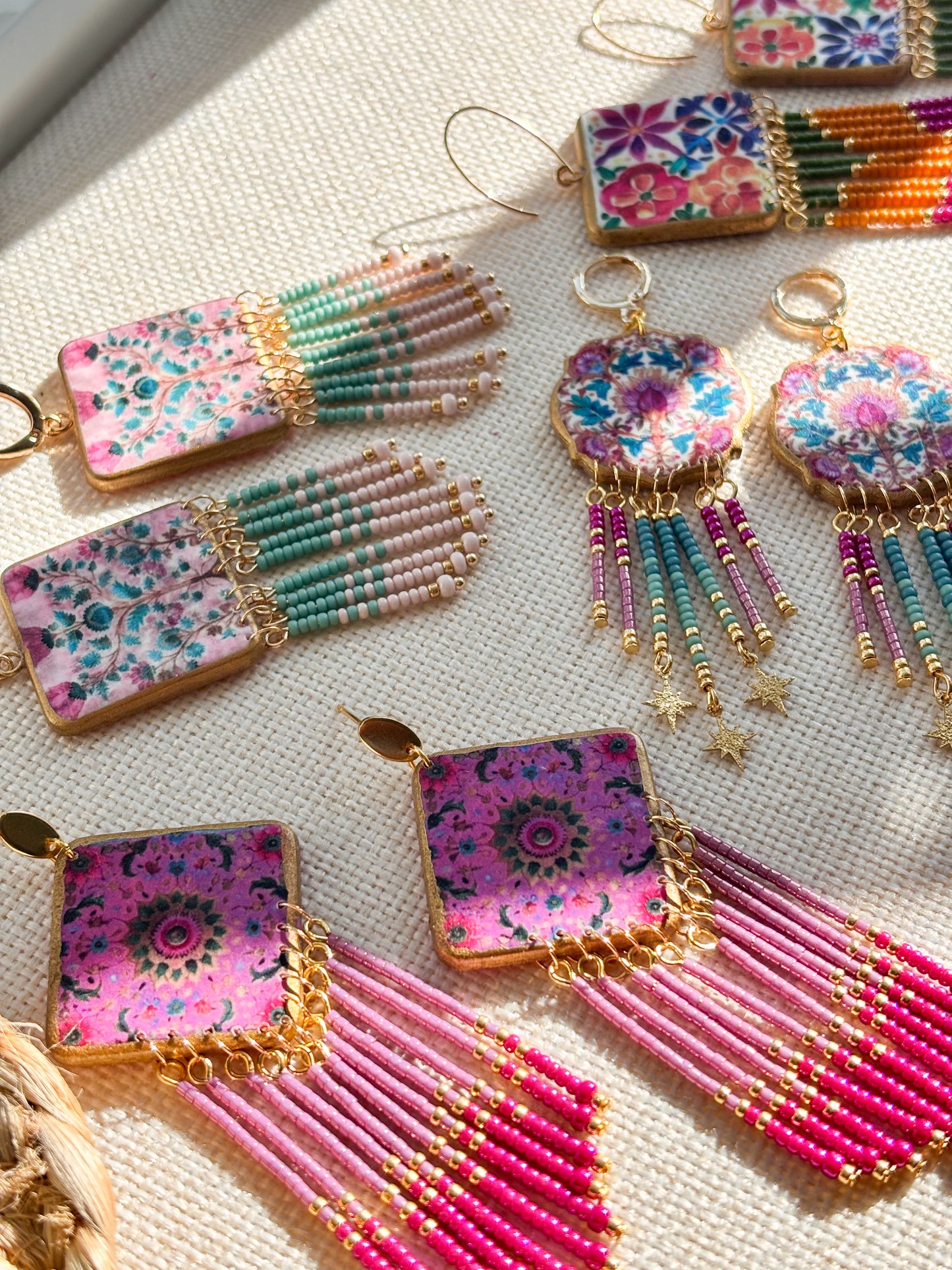 Soft Blue and Pink Fringe Dangles