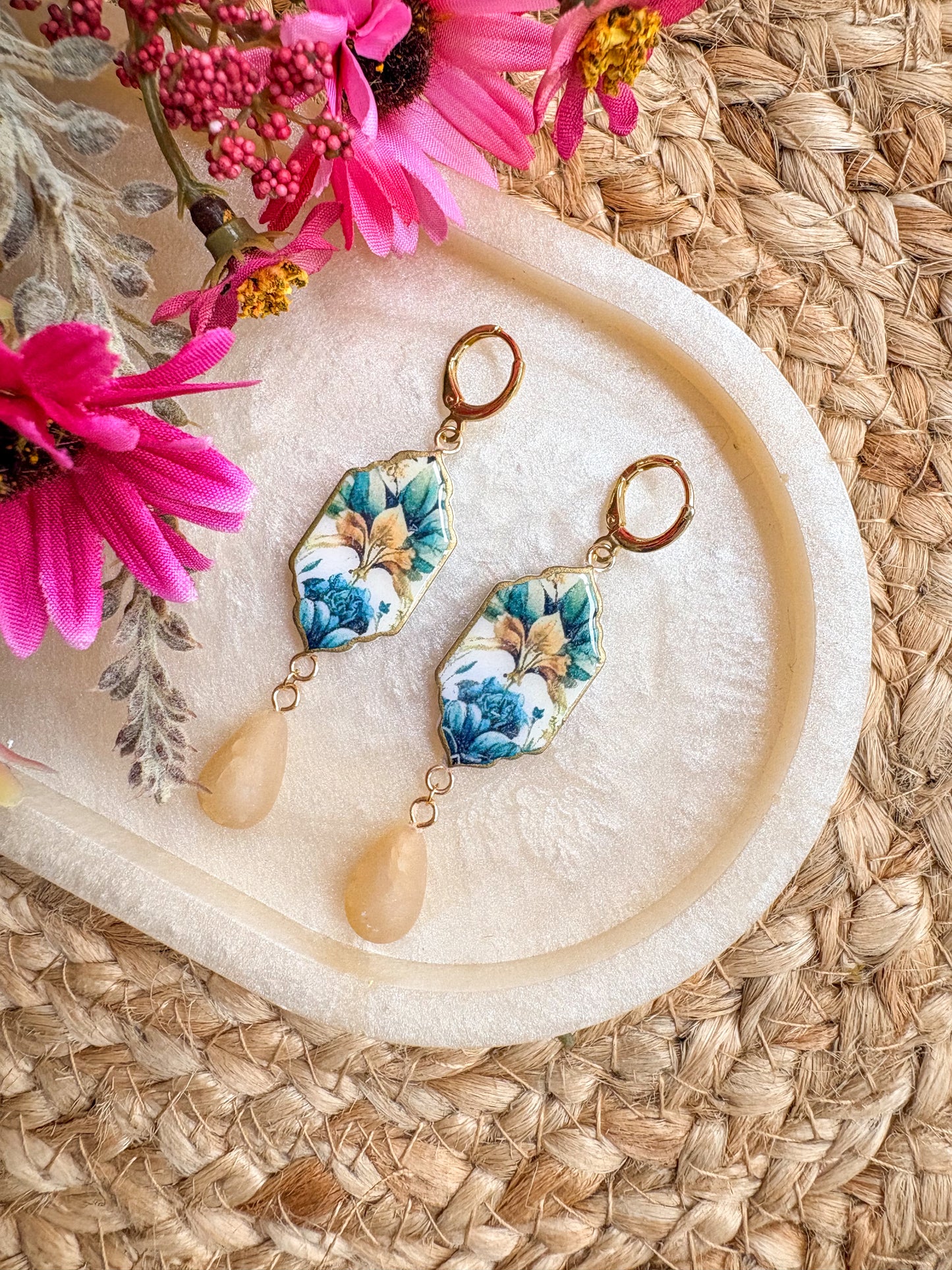 Vintage print & hand rolled bead dangles