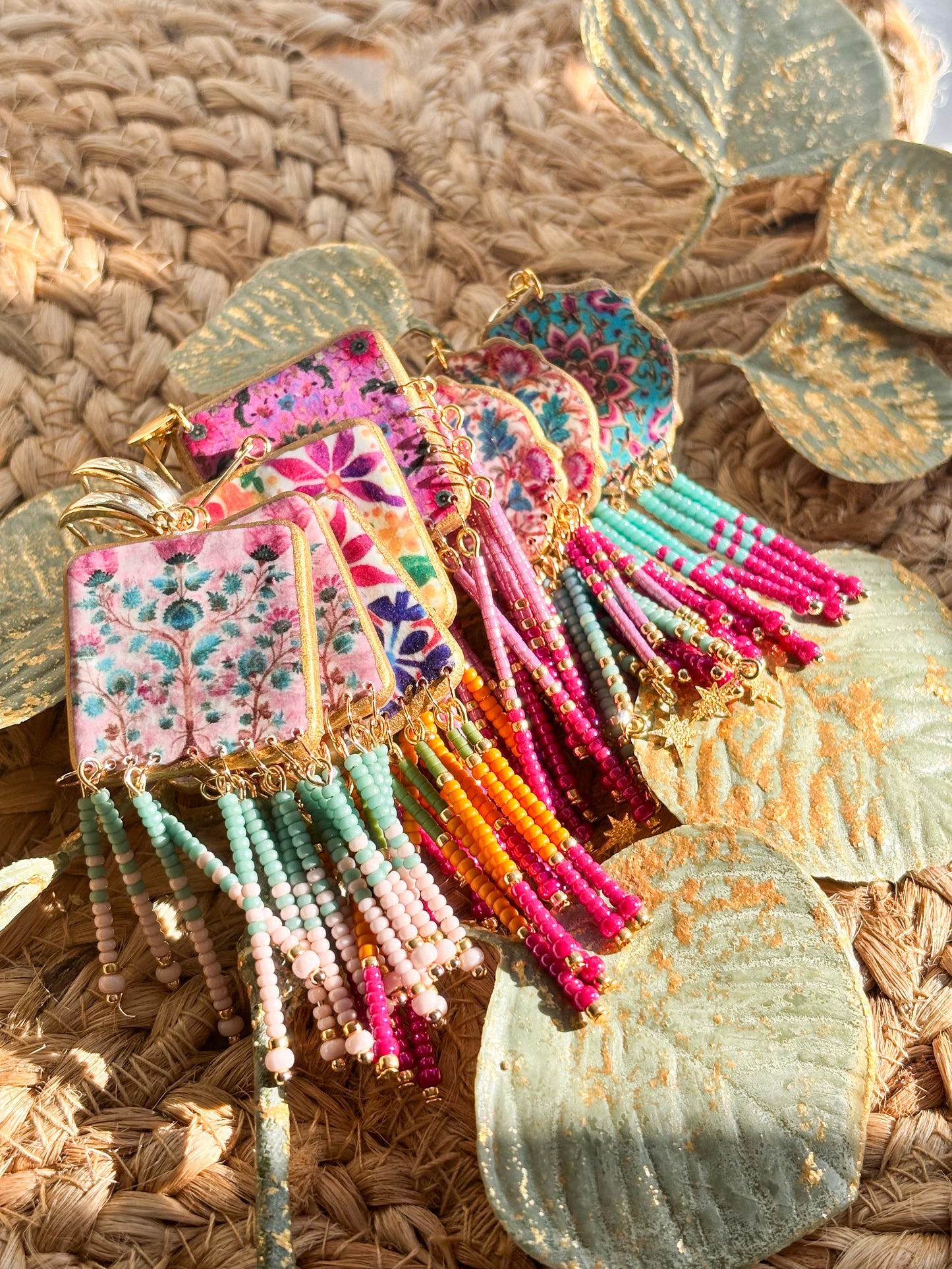 Soft Blue and Pink Fringe Dangles