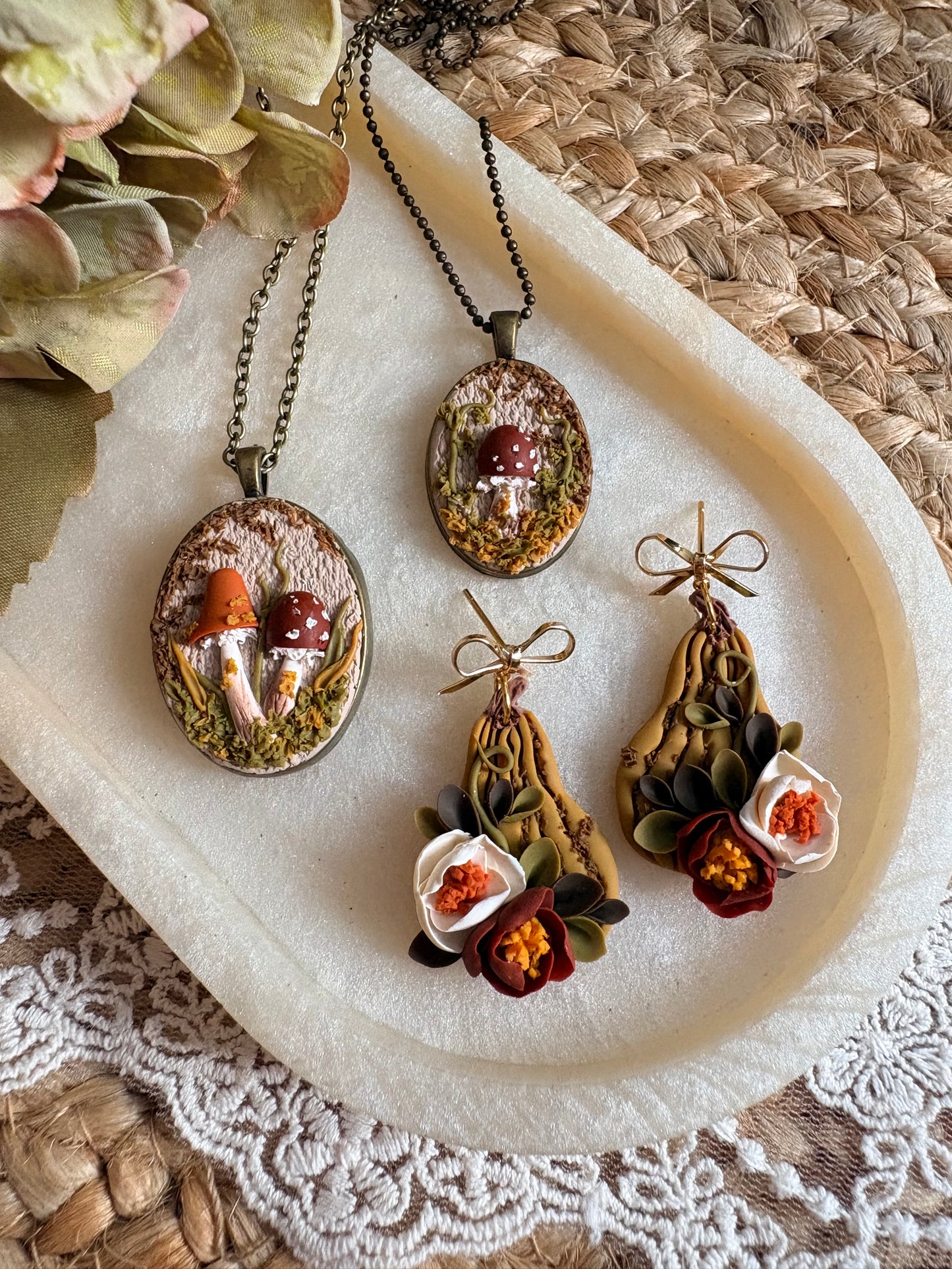 Autumn mushroom necklaces