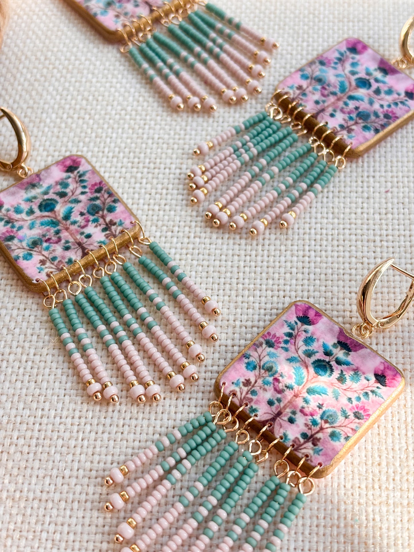 Soft Blue and Pink Fringe Dangles