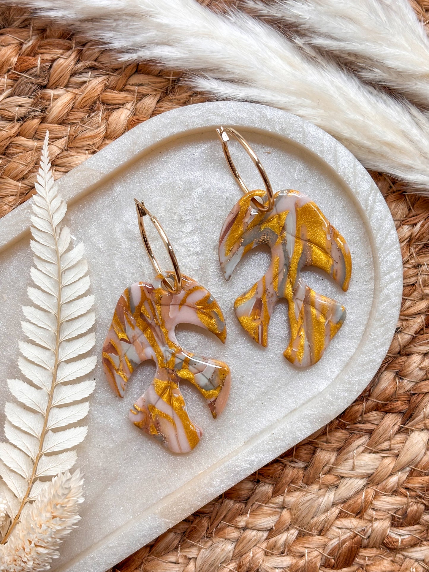 Large Monstera Leaf Hoops / #2