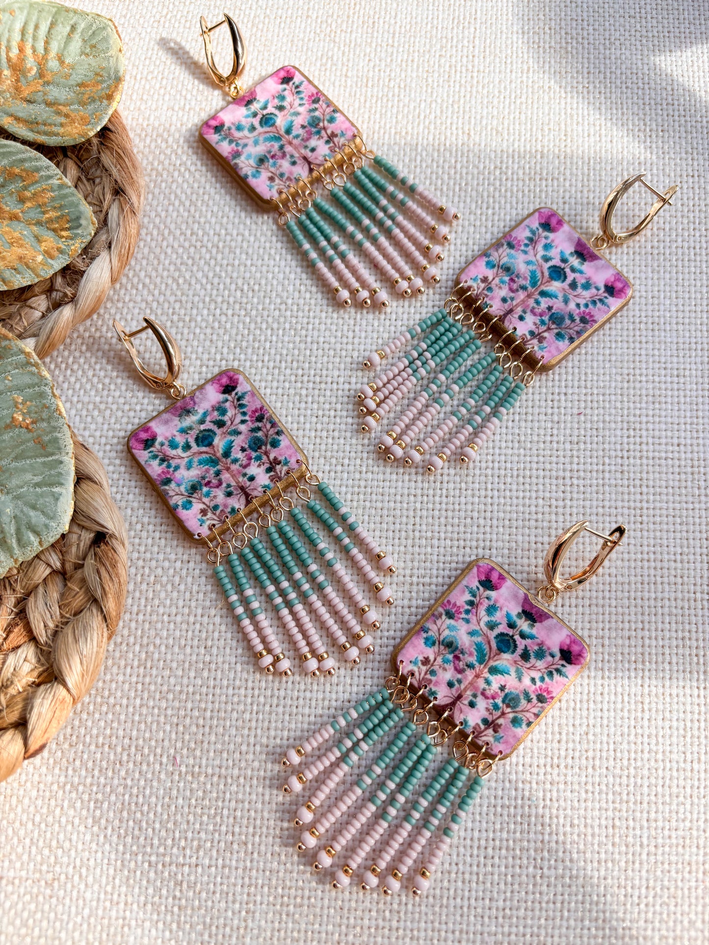 Soft Blue and Pink Fringe Dangles