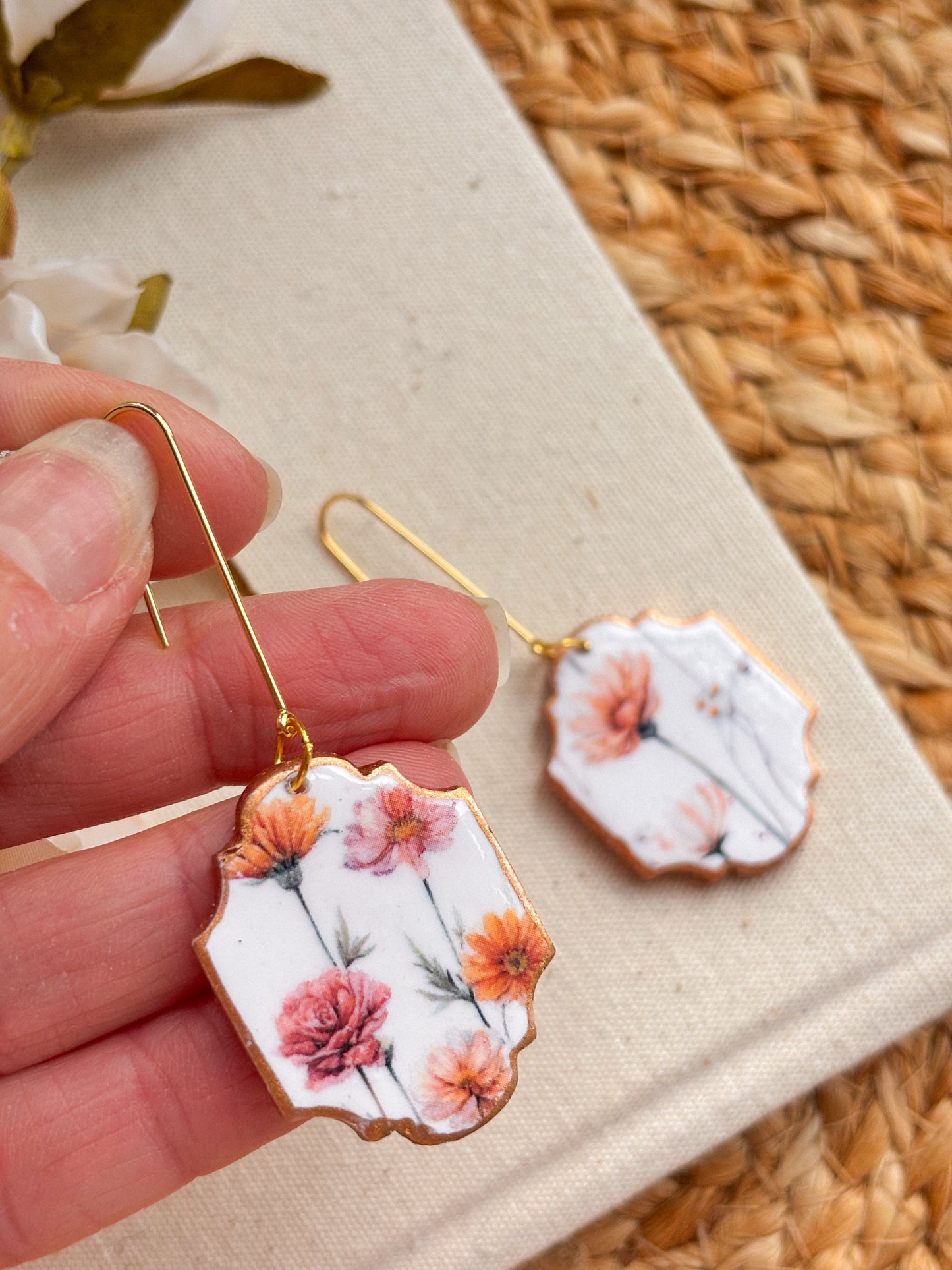 Long Coral & pink Floral Hooks