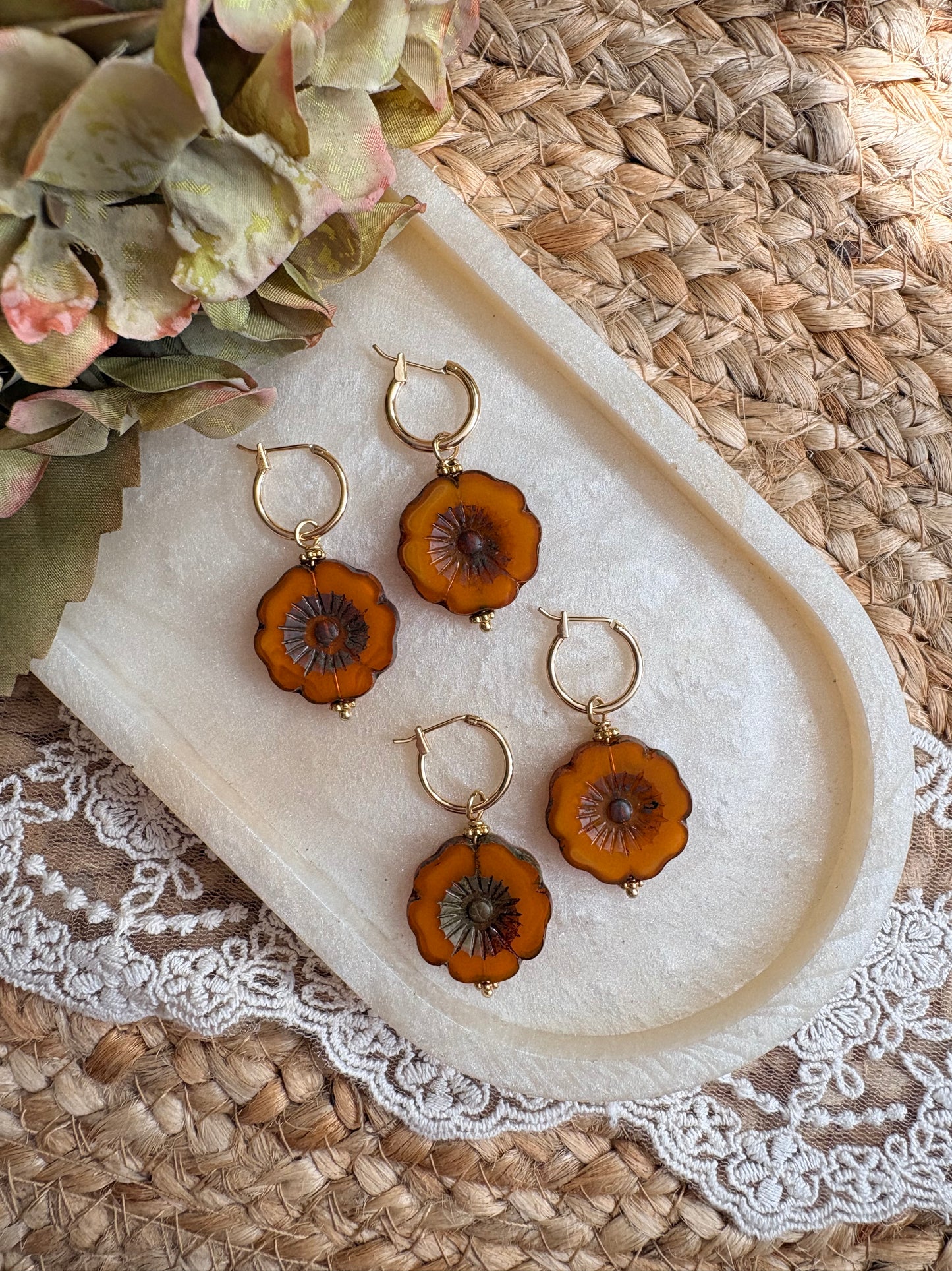 Large glass autumn daisy bead dangles