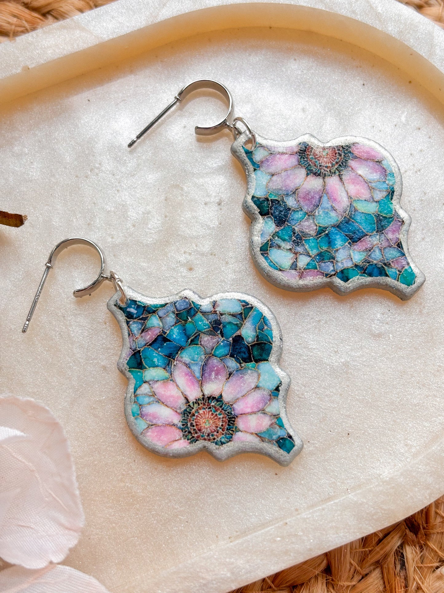 Silver & Blue Floral Dangles