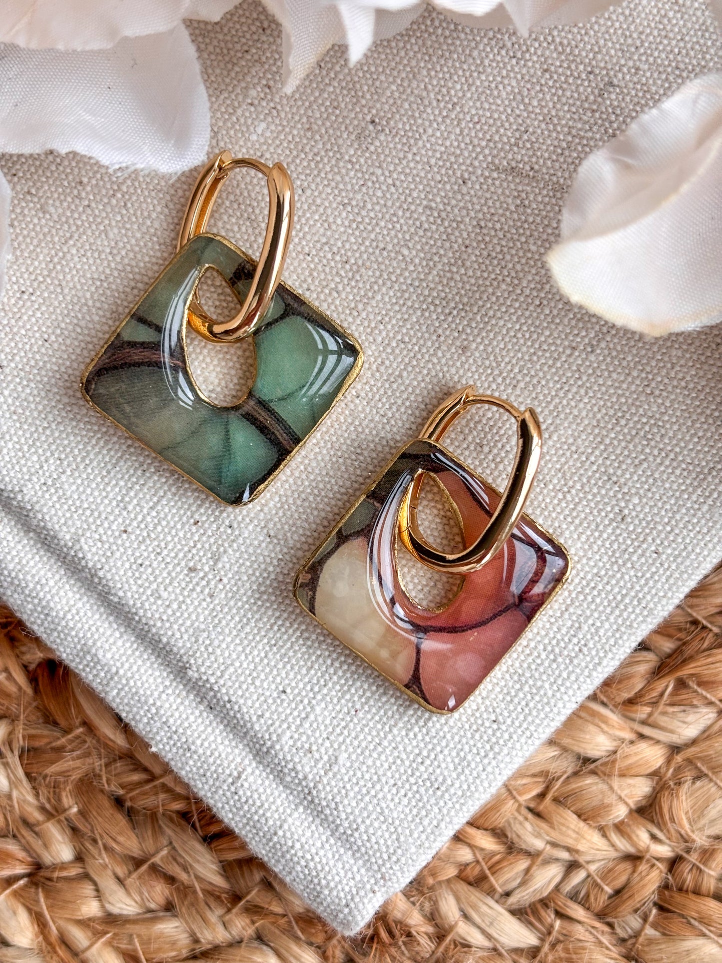 Square Stained Glass Style Charms & Huggies