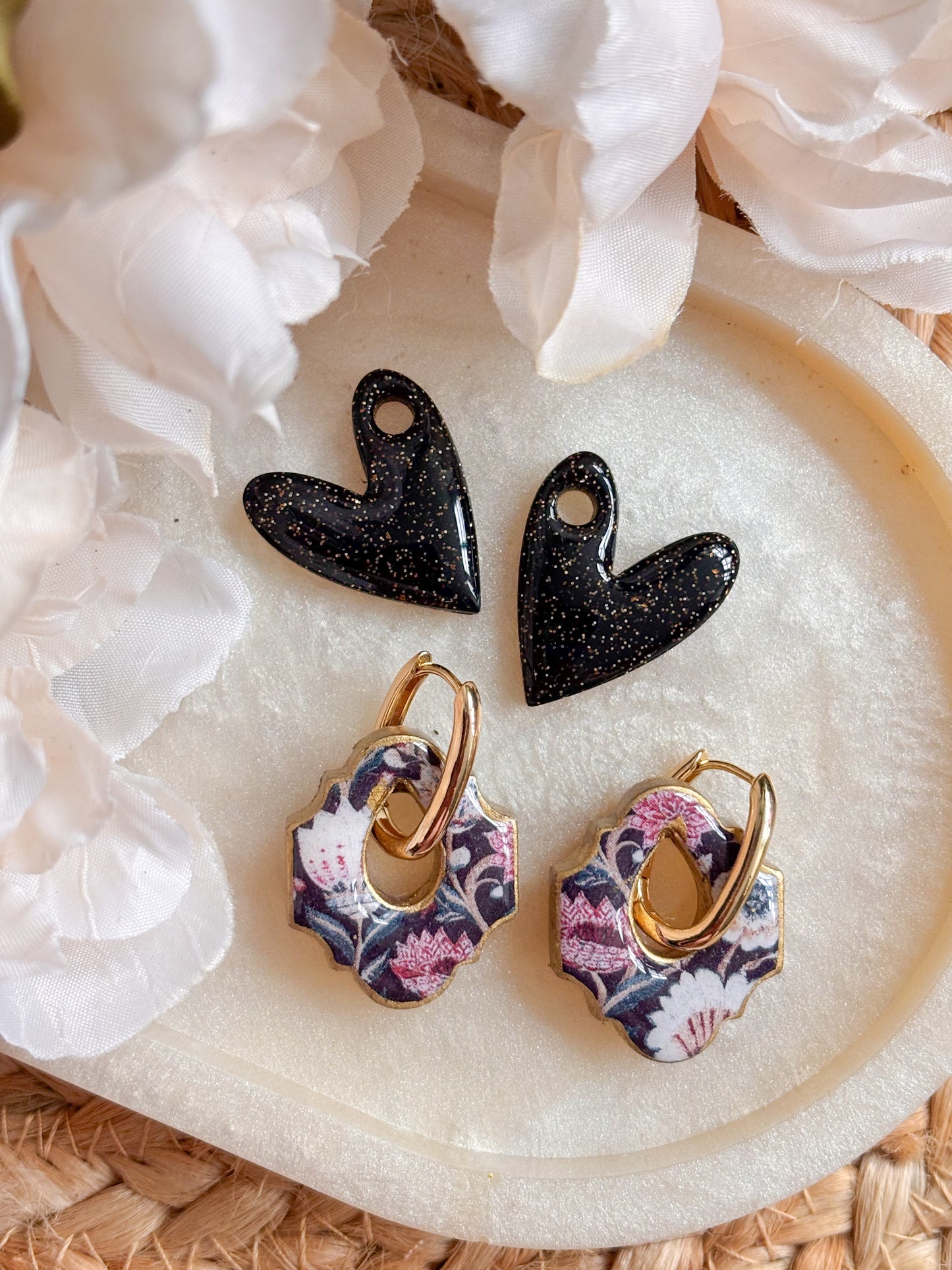 Moroccan and Heart Charm Huggies Set