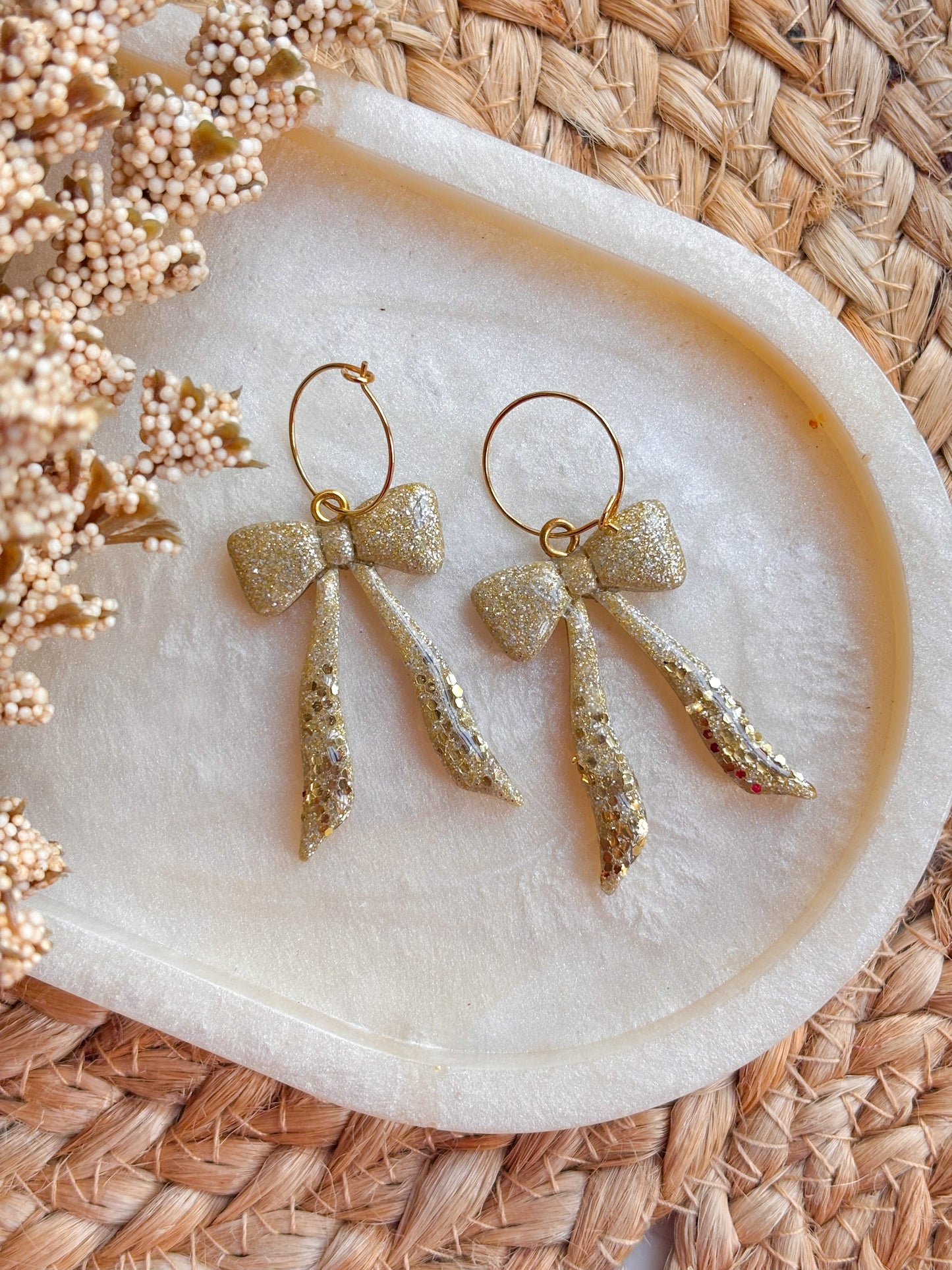 Gold Sparkle Bow hoops