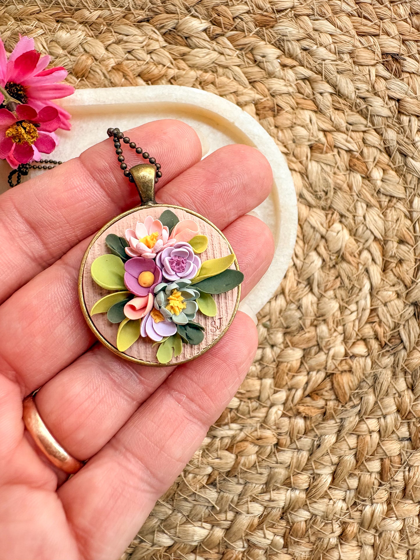 Antique bronze floral necklace