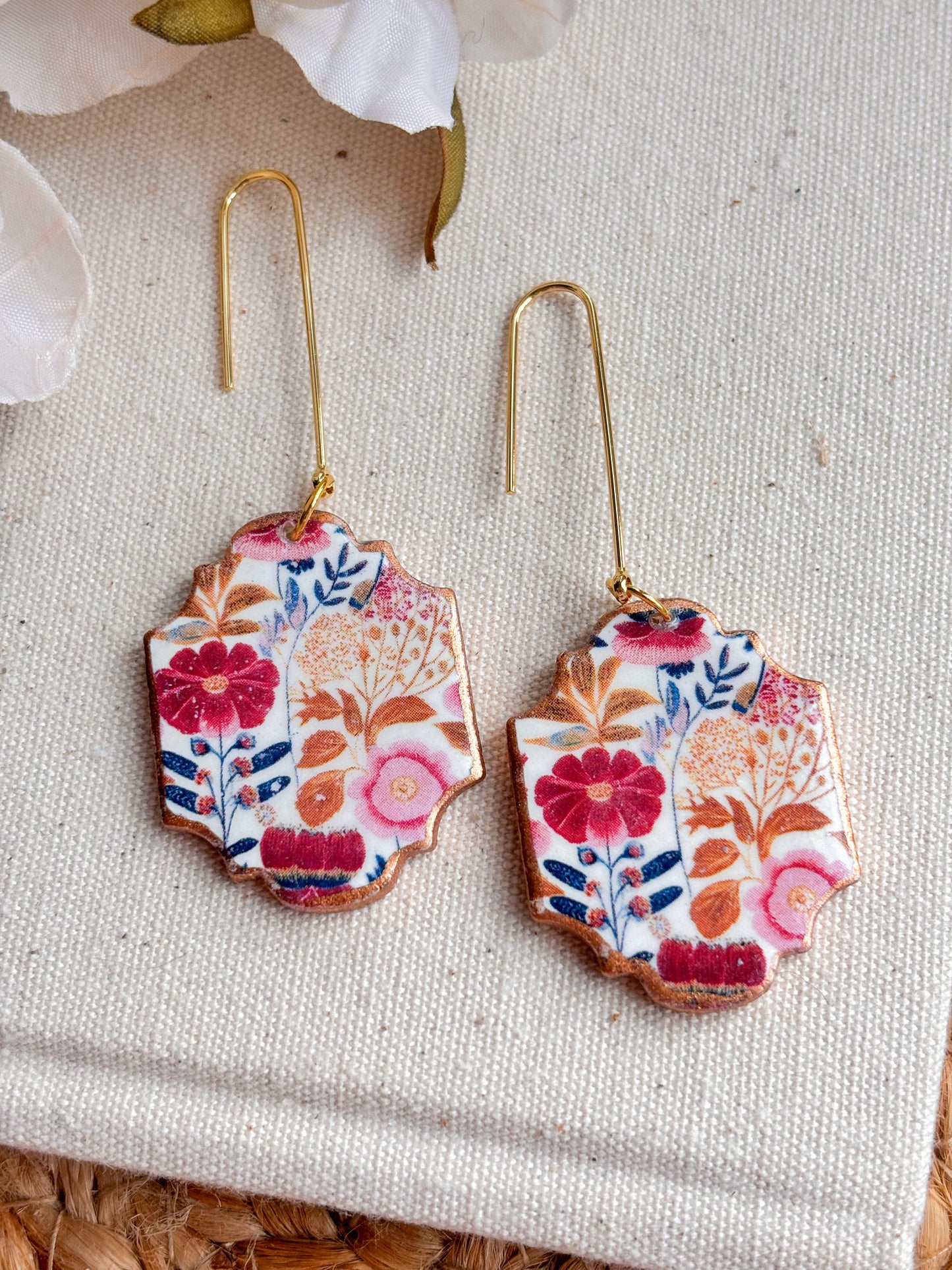 Long Coral & pink Floral Hooks