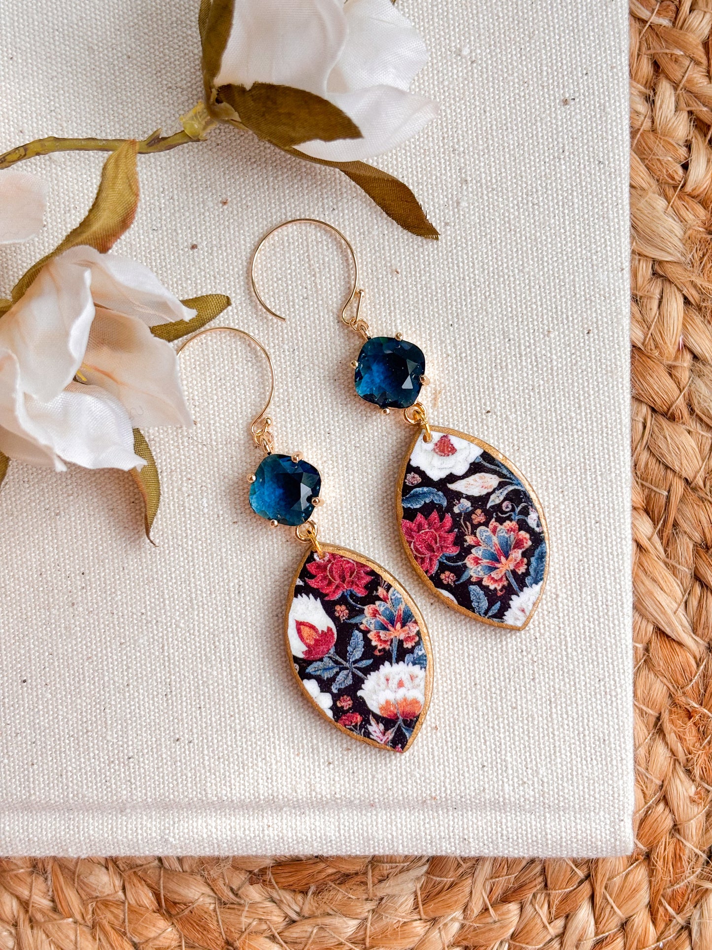 Blue Sapphire Floral Dangles