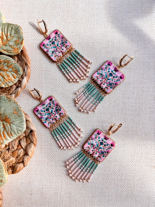 Soft Blue and Pink Fringe Dangles