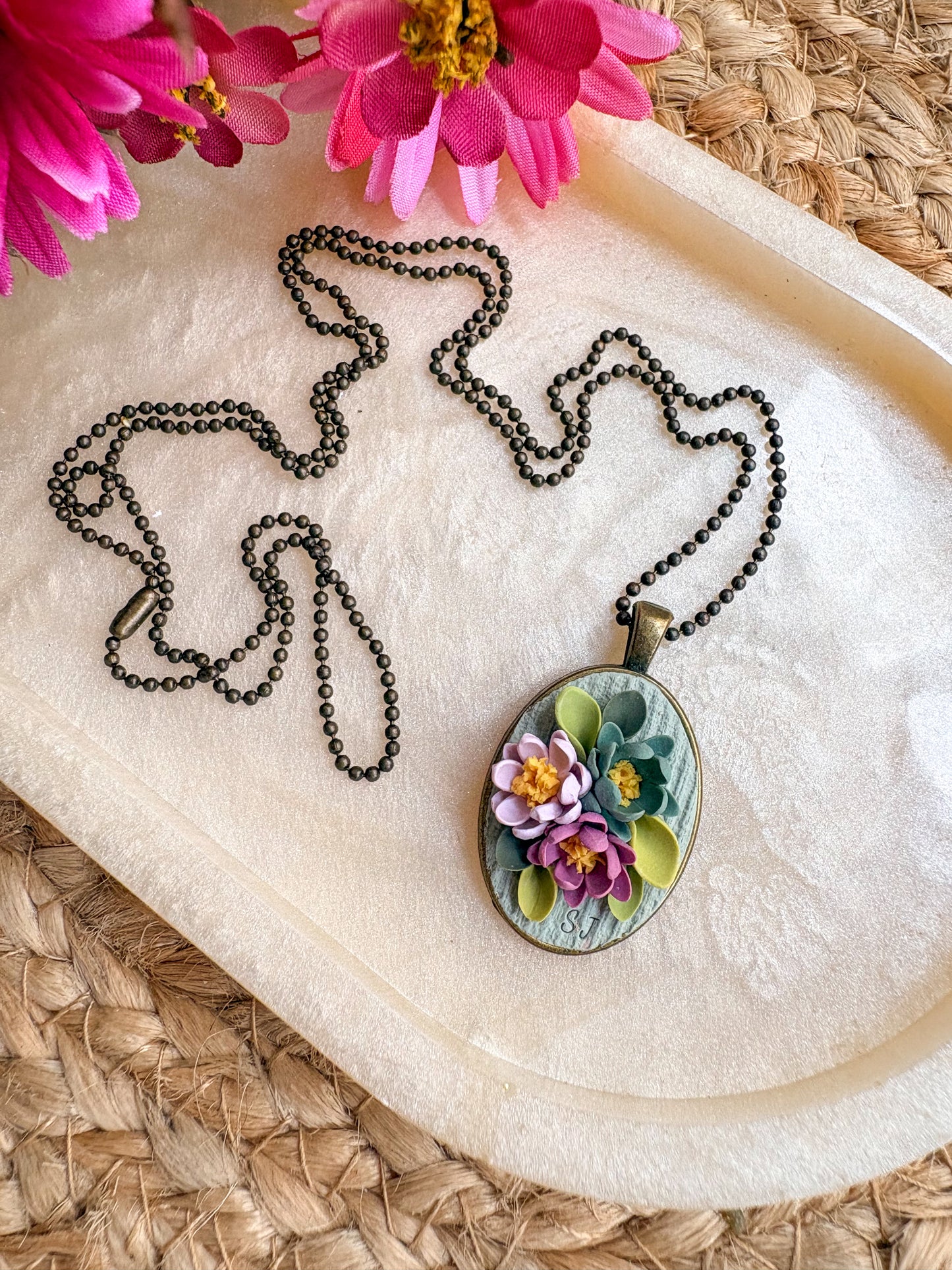 Antique bronze floral necklace
