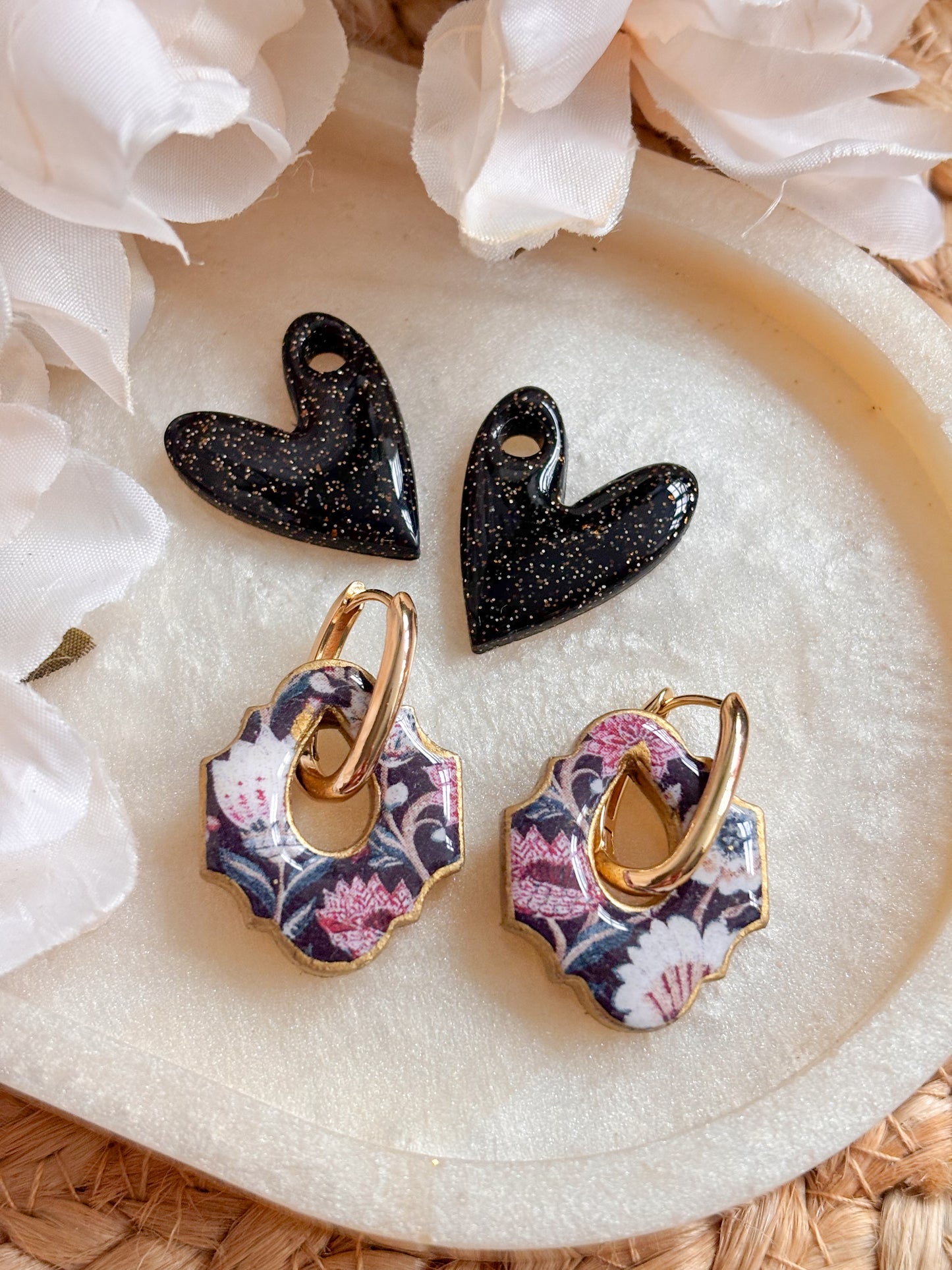 Moroccan and Heart Charm Huggies Set