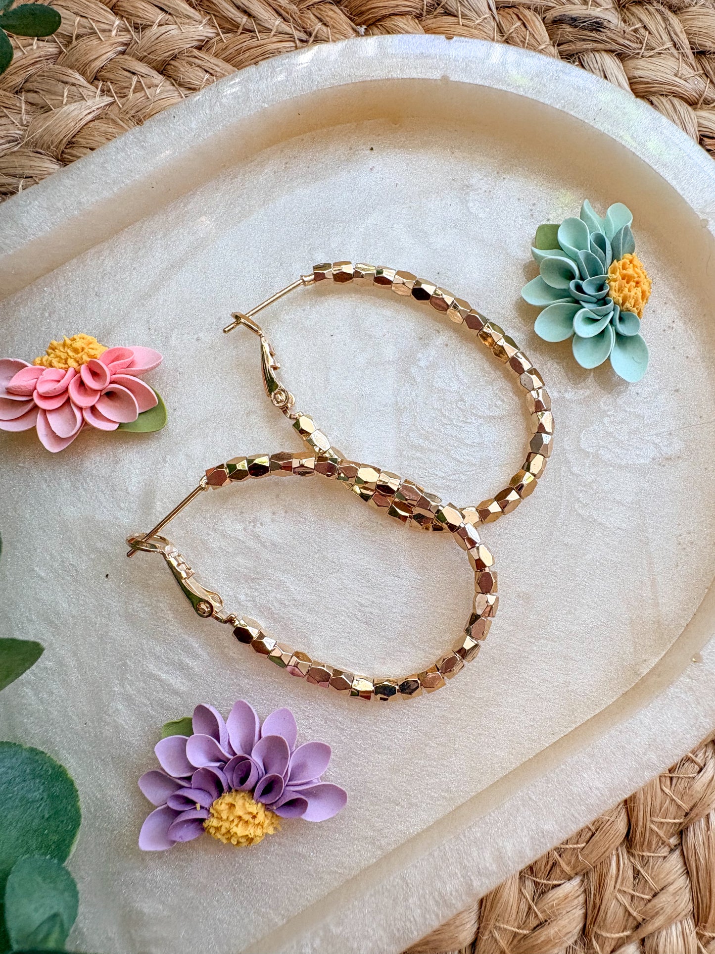 Gold plated beaded hoops