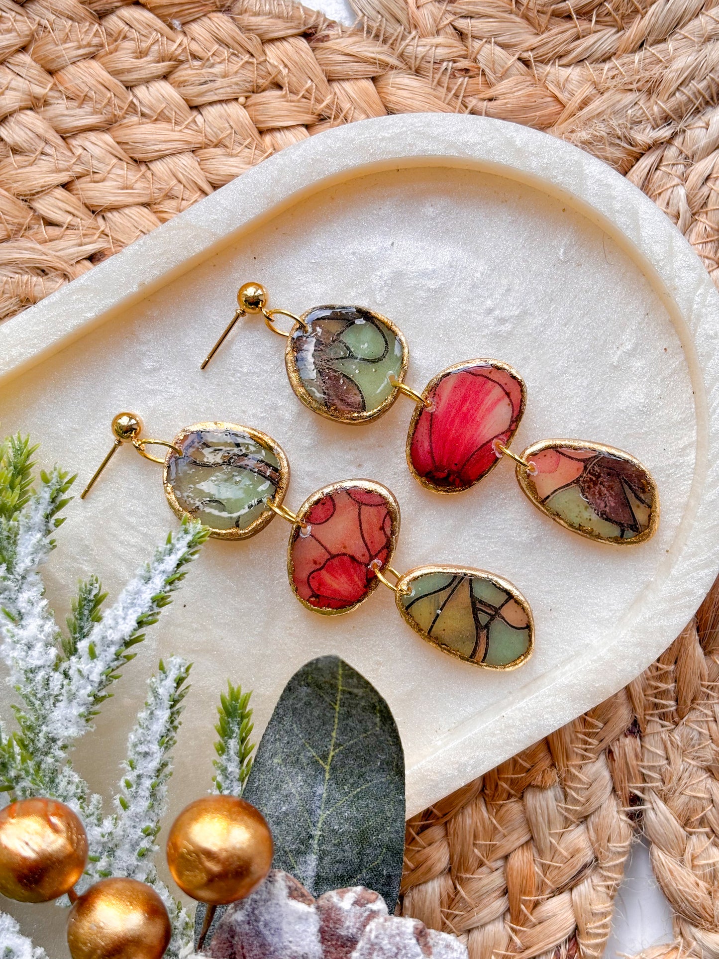 Stained Glass Effect Pebble Dangles