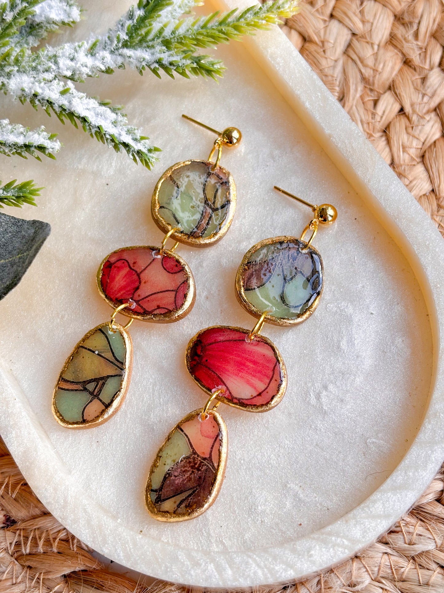 Stained Glass Effect Pebble Dangles