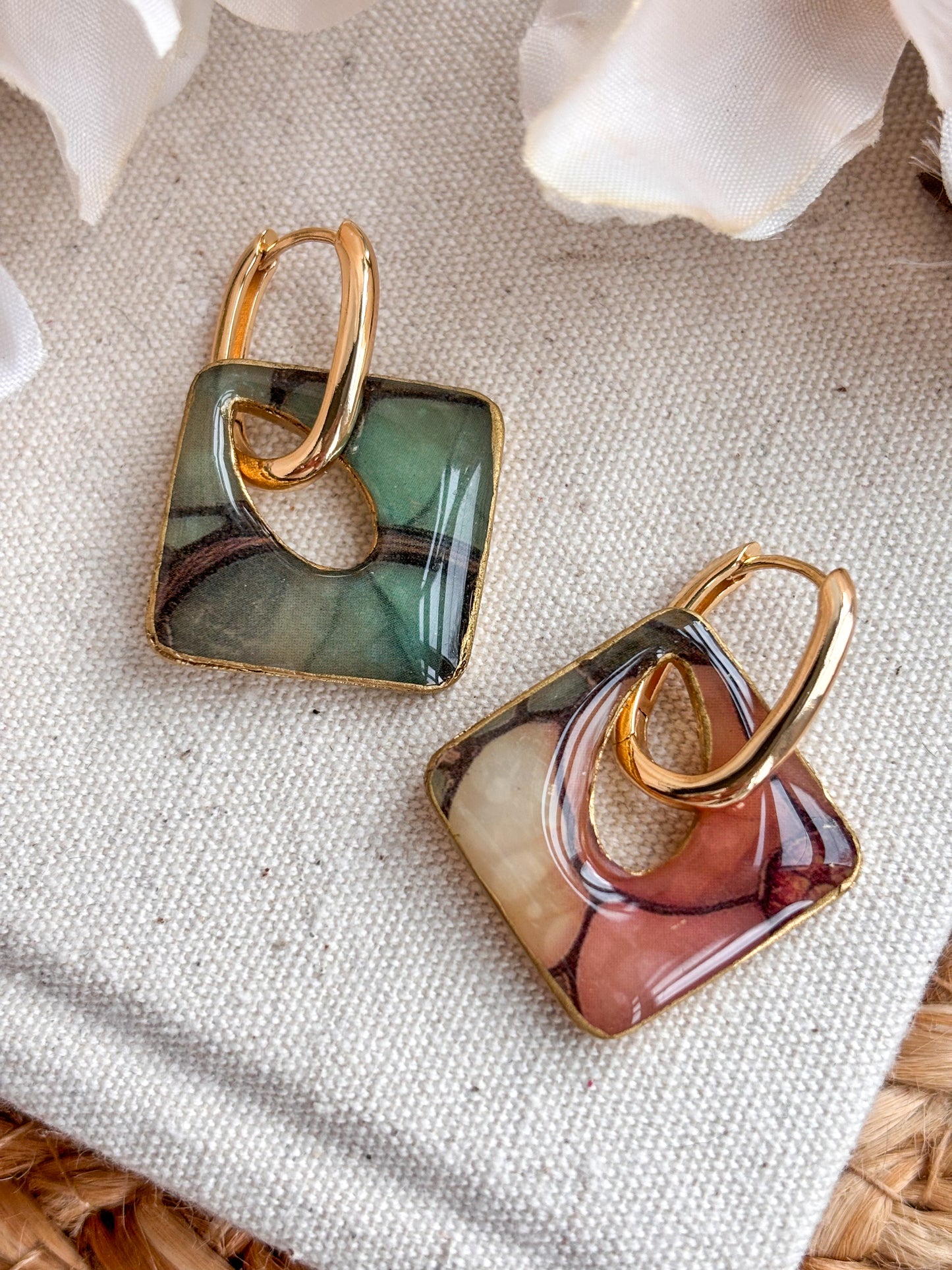 Square Stained Glass Style Charms & Huggies