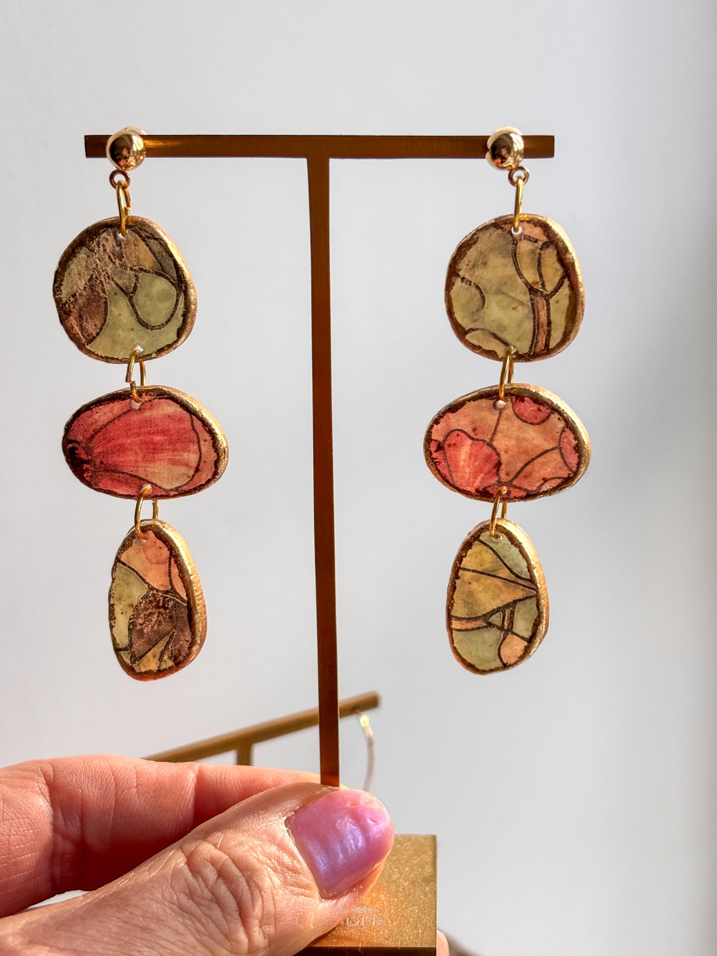 Stained Glass Effect Pebble Dangles