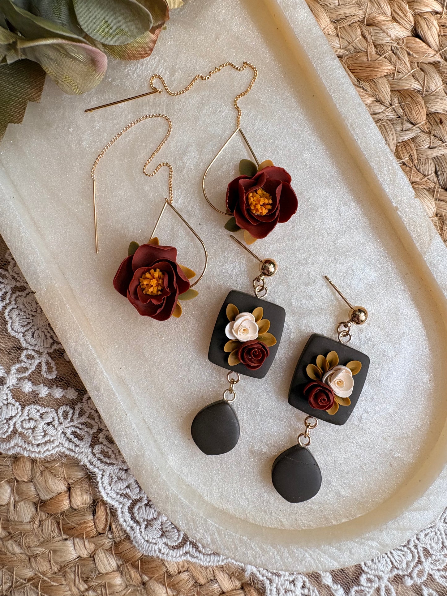 Moody green floral dangles