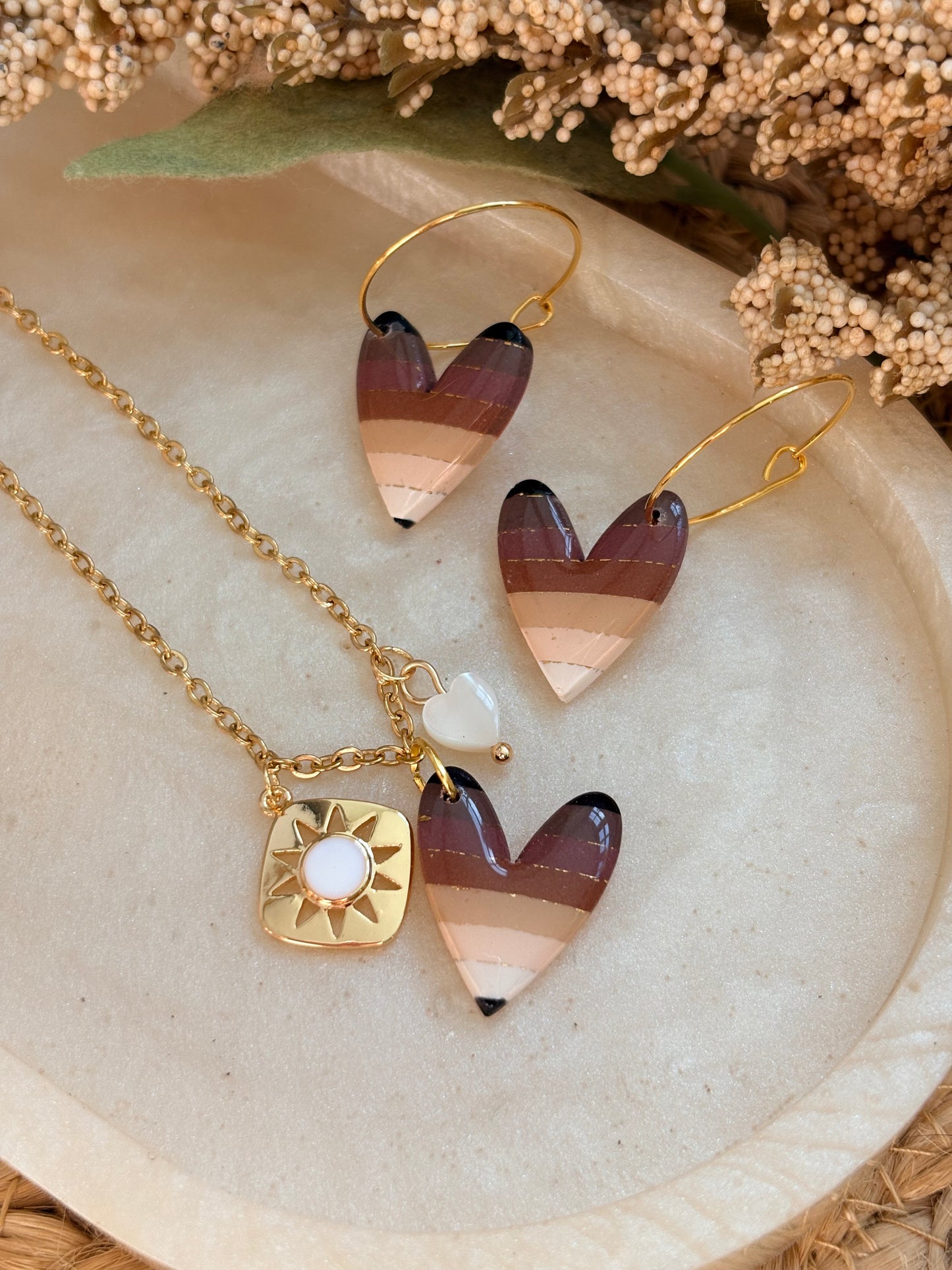 Dainty Striped Heart Hoops