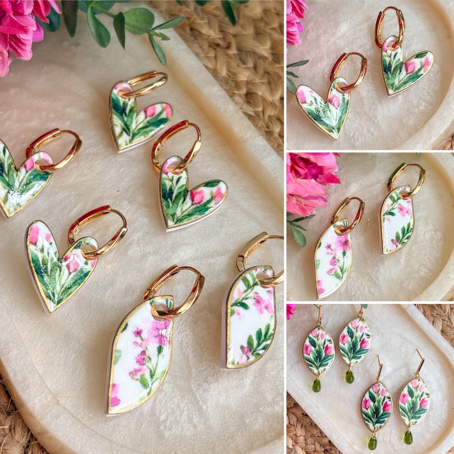 Green and Pink Tulip Earrings