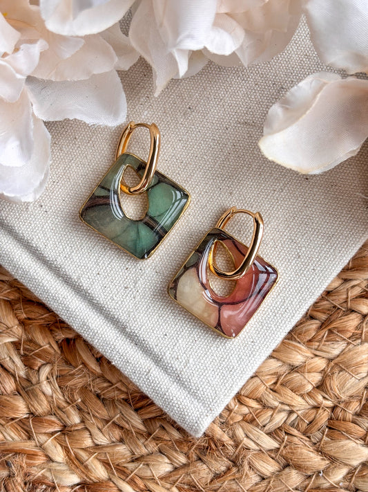 Square Stained Glass Style Charms & Huggies