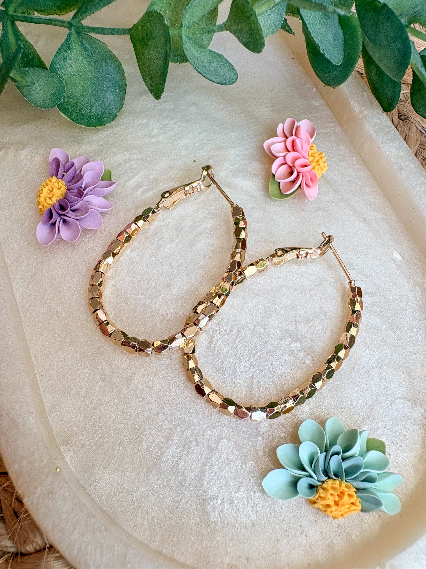 Gold plated beaded hoops