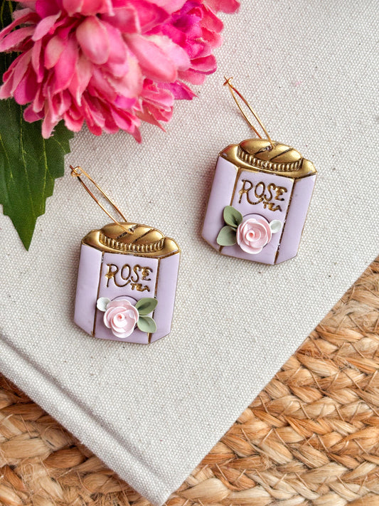 Rose Tea Canister Hoop Earrings