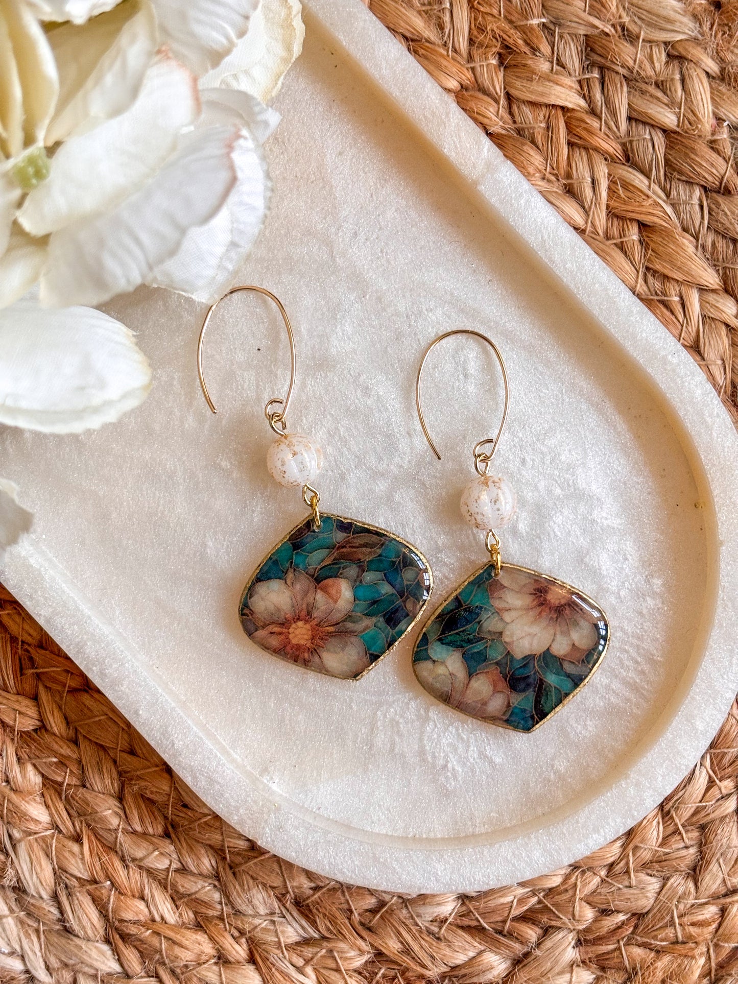 Beaded Stained Glass Effect Drop Earrings