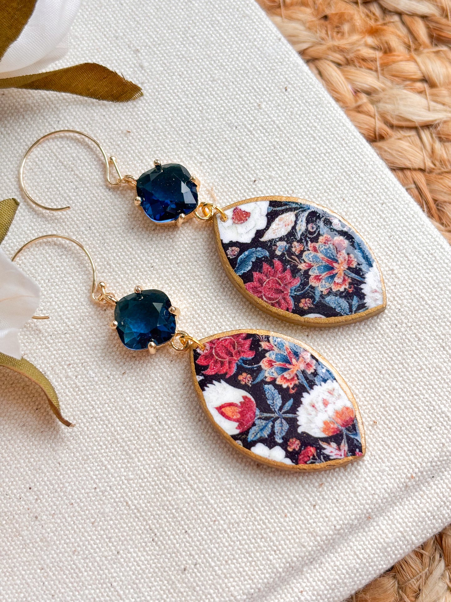 Blue Sapphire Floral Dangles
