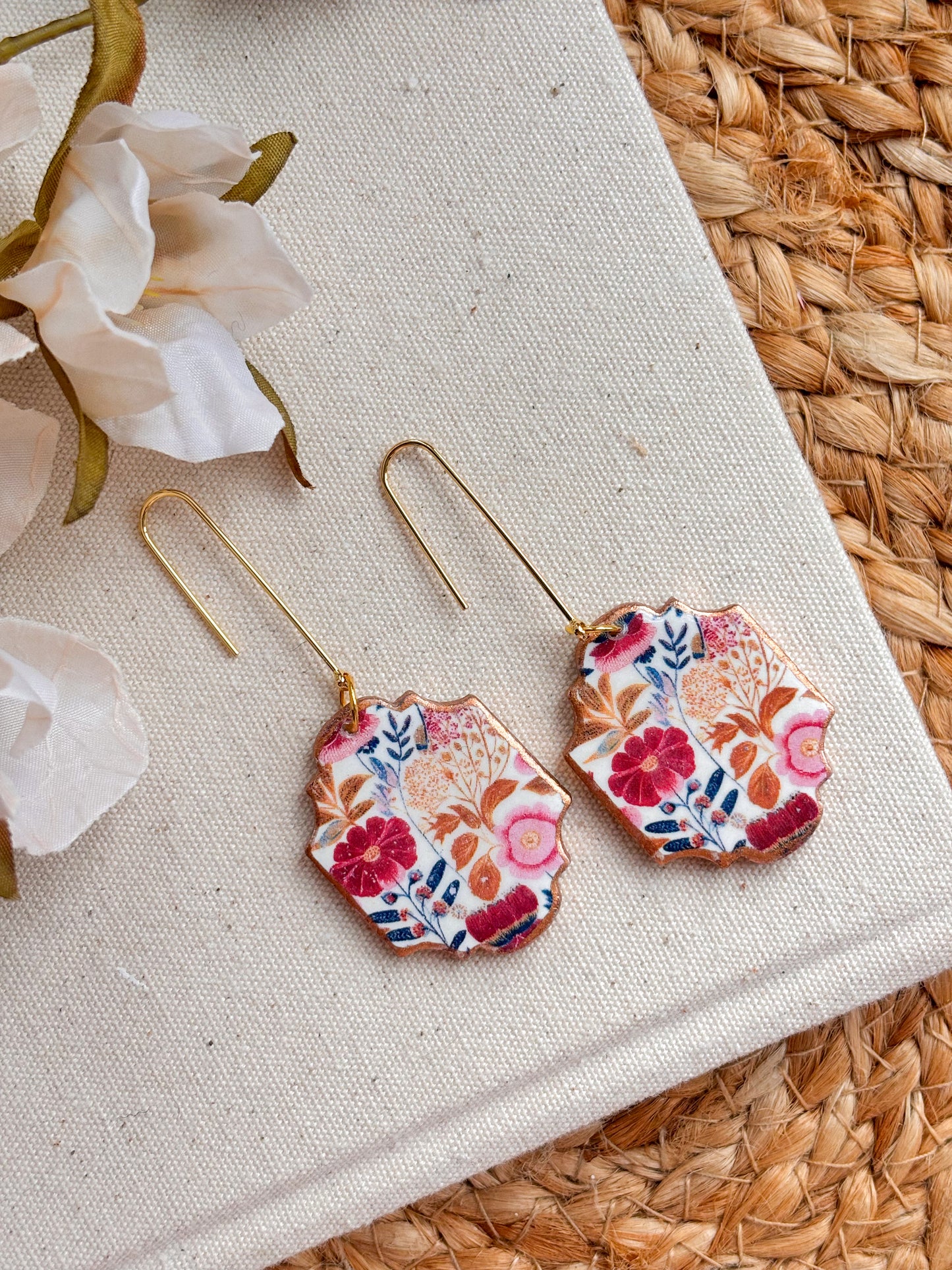 Long Coral & pink Floral Hooks