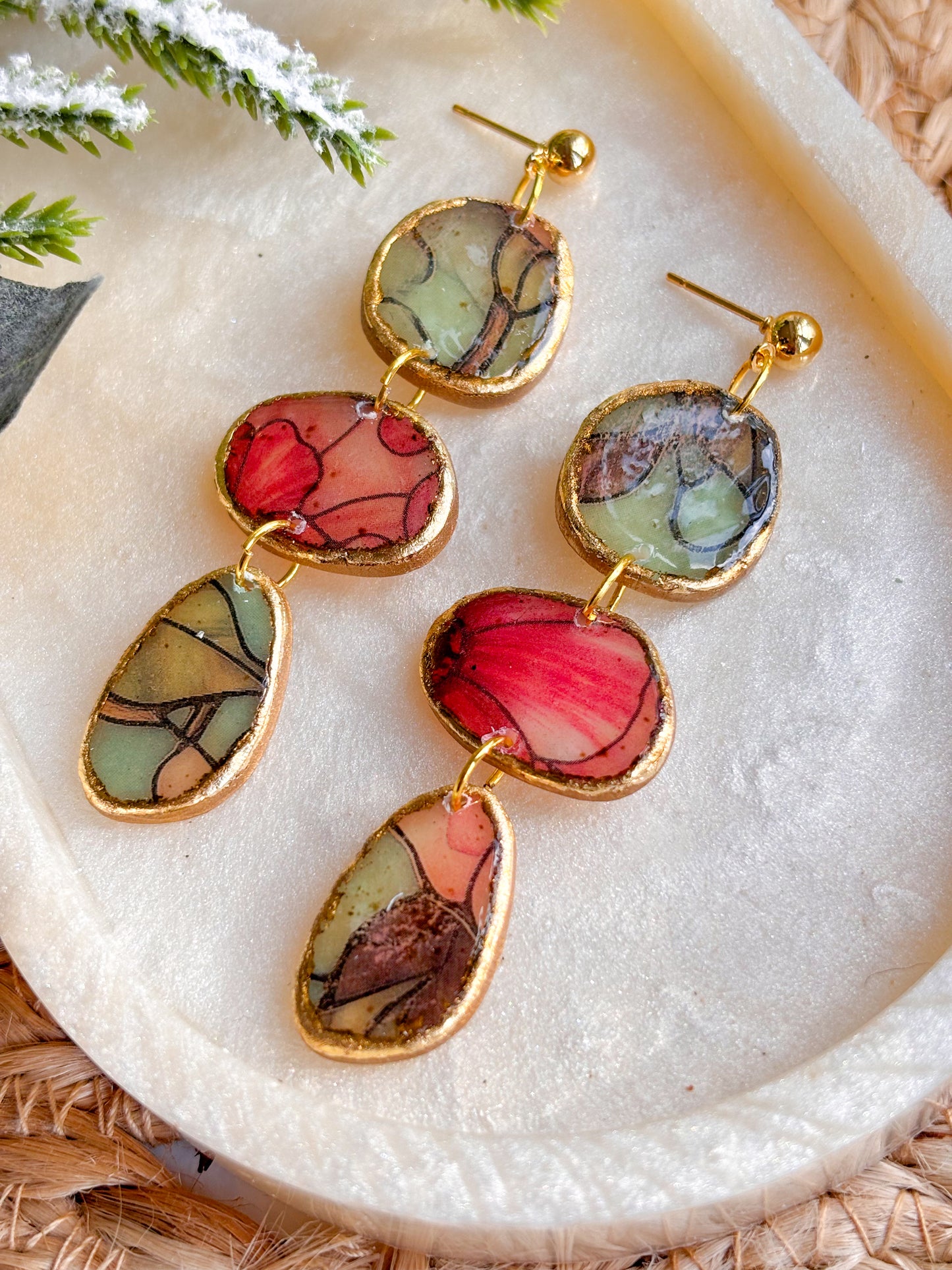 Stained Glass Effect Pebble Dangles