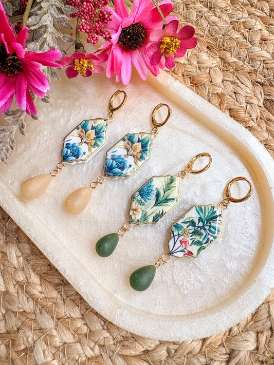 Vintage print & hand rolled bead dangles