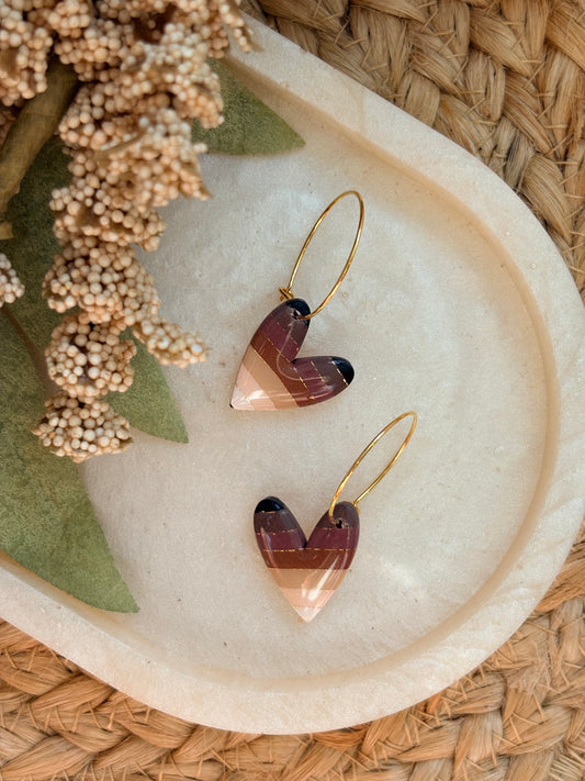 Dainty Striped Heart Hoops