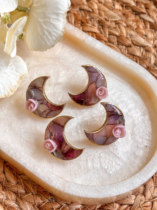 Stained Glass Floral Moon Studs