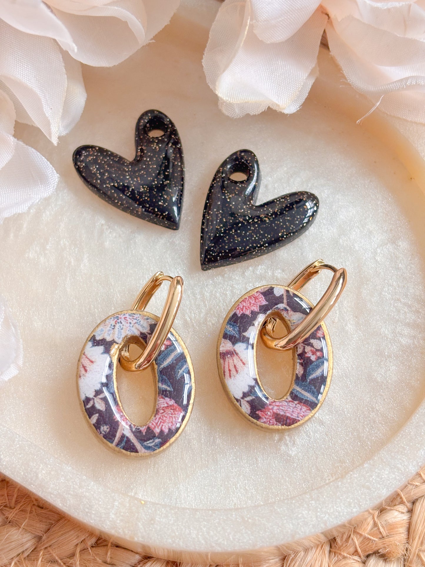 Oval and Heart Charm Huggies Set