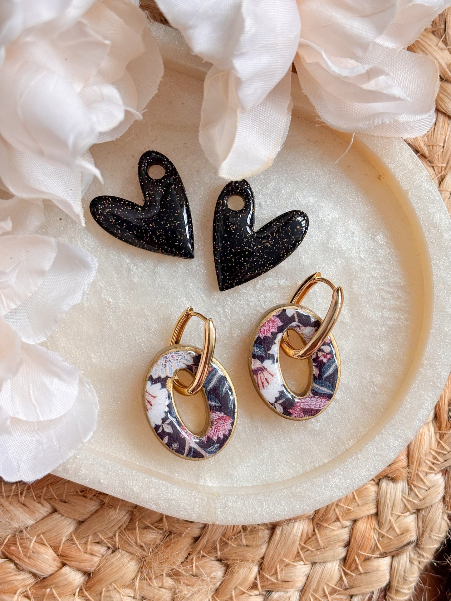 Oval and Heart Charm Huggies Set