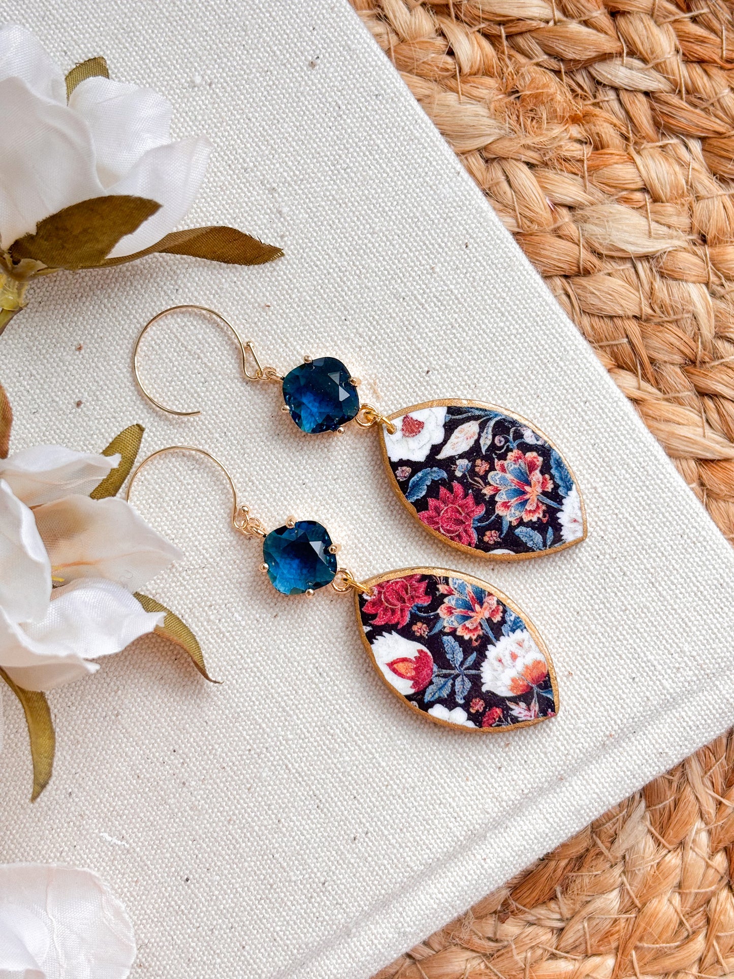 Blue Sapphire Floral Dangles