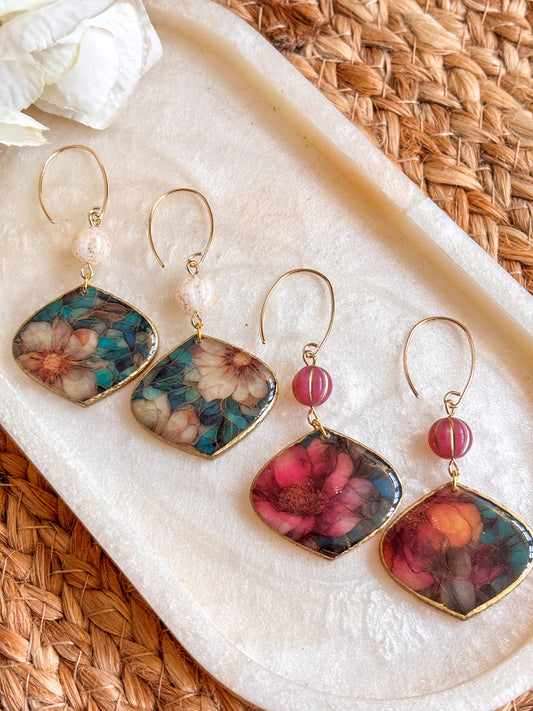 Beaded Stained Glass Effect Drop Earrings