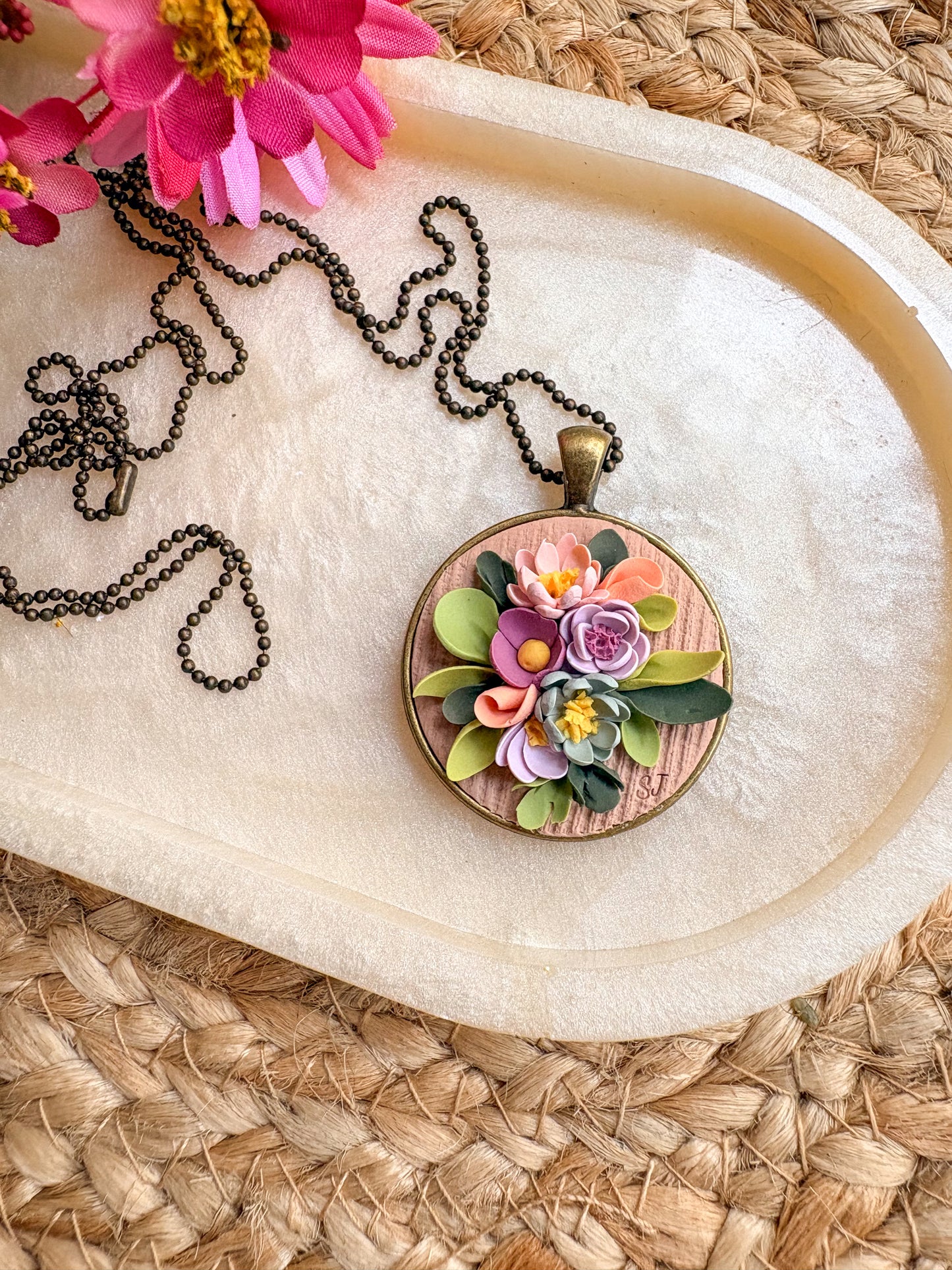 Antique bronze floral necklace