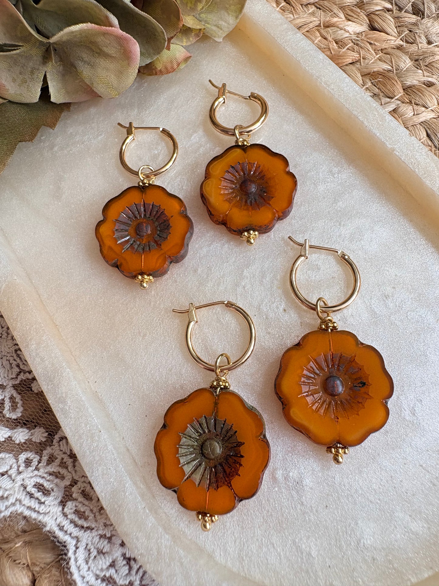 Large glass autumn daisy bead dangles