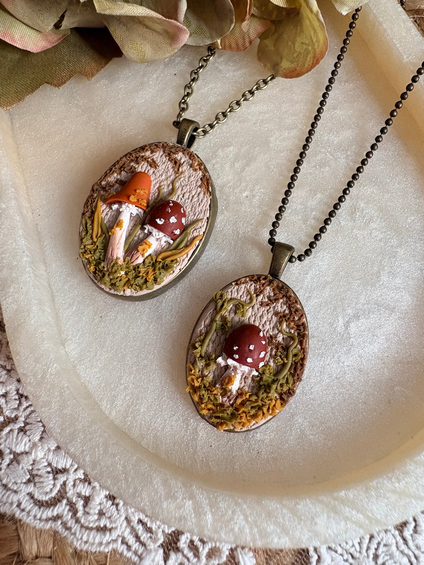 Autumn mushroom necklaces